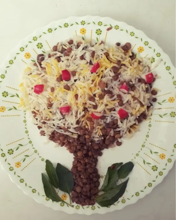 تزیین عدس پلو خوشمزه برای مدرسه