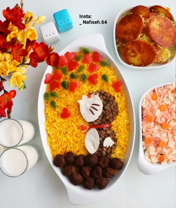 تزیین عدس پلو خیلی زیبا برای کودک