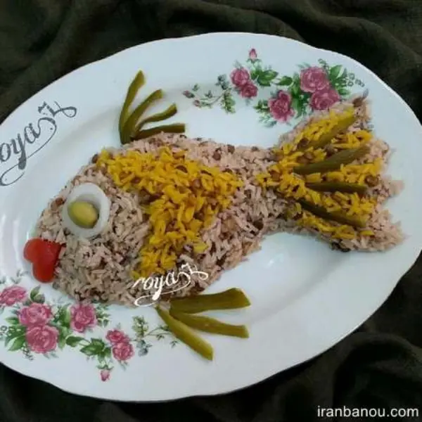 تزیین عدس پلو طرح ماهی