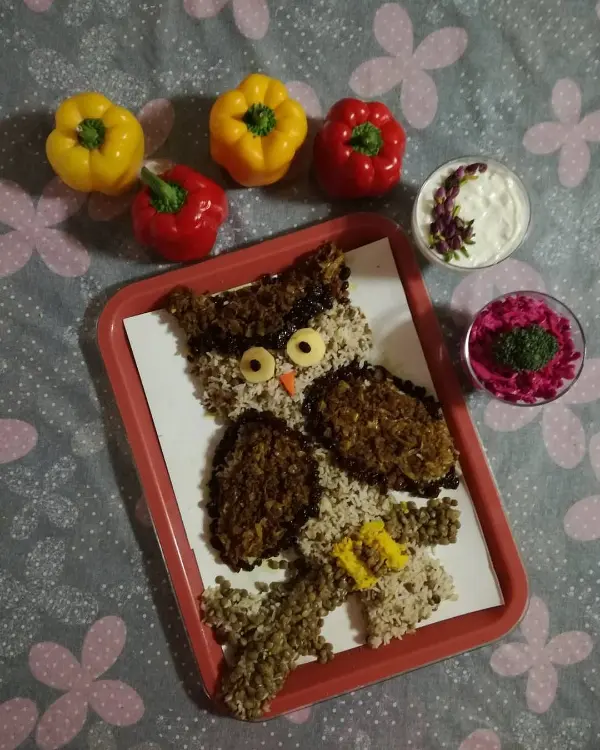 تزیین عدس پلو با طرح زیبای جغد