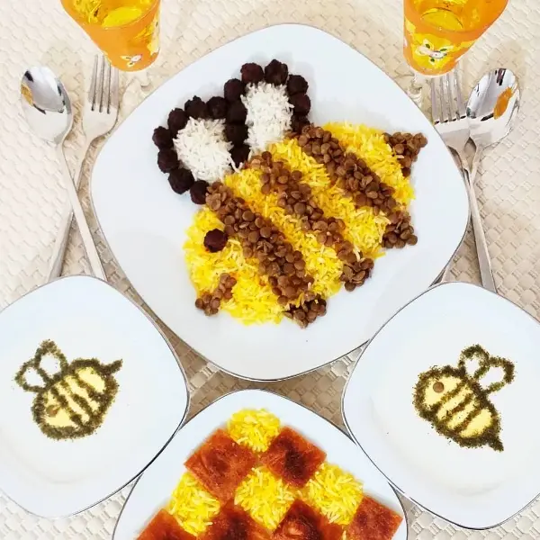 تزیین عدس پلو با طرح زنبور