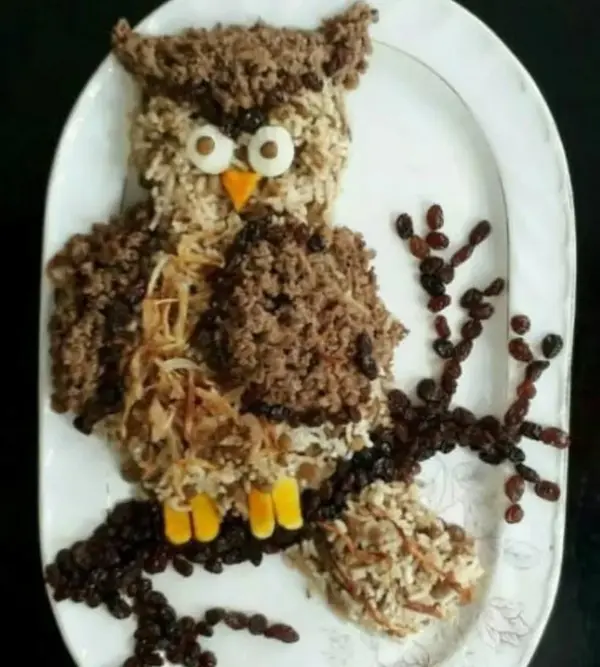 تزیین عدس پلو جغد برای کودک